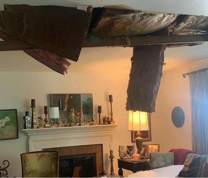 storm damaged living room
